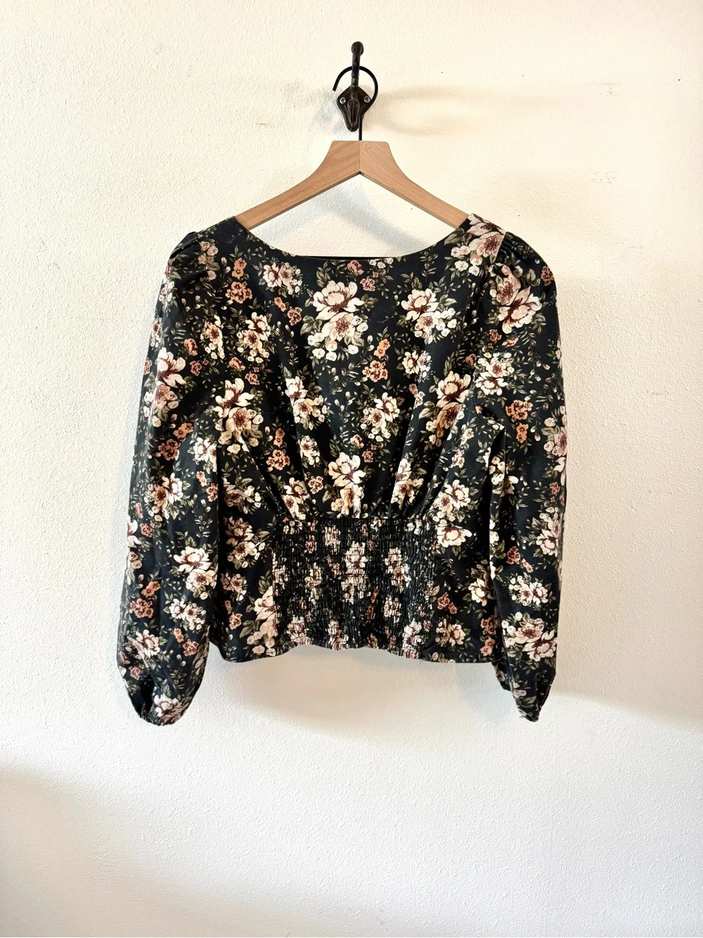Abercrombie & Fitch Black Floral Square-Neck Corset style blouse